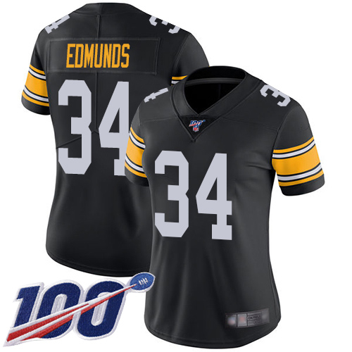 Women Pittsburgh Steelers Football #34 Limited Black Terrell Edmunds Alternate 100th Season Vapor Untouchable Nike NFL Jersey